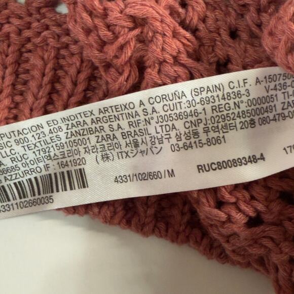 Zara Womens Dusty Rose Crochet Open Knit Hoodie Sweatshirt M NEW Unlined - Picture 7 of 11